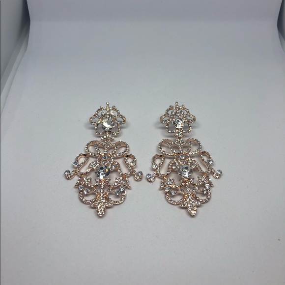 Wedding Formal Earrings Rose Gold Rhinestones - Picture 5 of 7